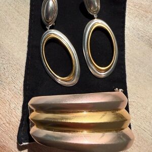 House of Harlow 1960 Silver and Gold Oval Earrings
